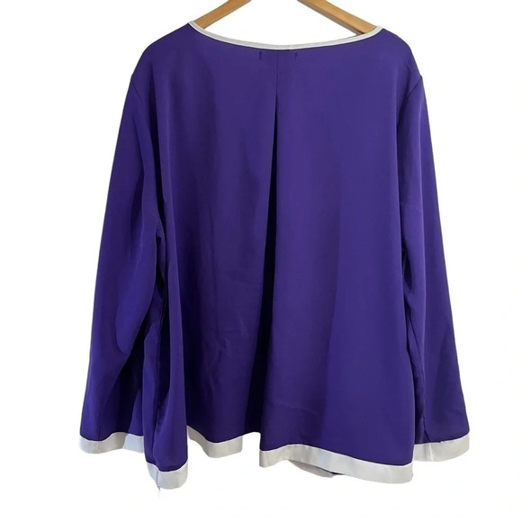 Rosegal Blouse 5X Purple White Trim Half Zip Draped Hem Roll Tab Long Sleeve Top - Picture 2 of 7